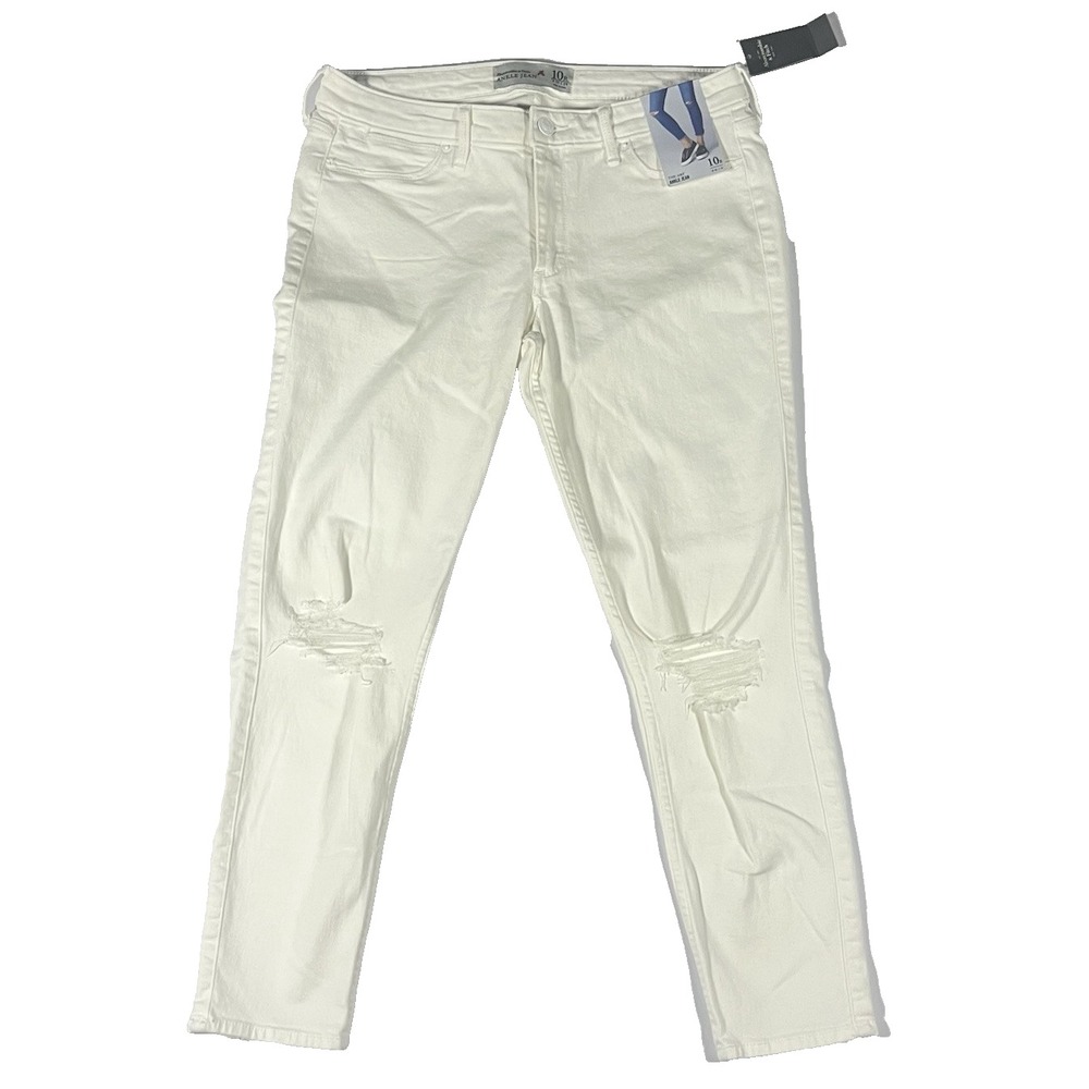 Abercrombie & Fitch White Ankle Jean Denim Womens 10R 30x26 Holes Distressed NWT